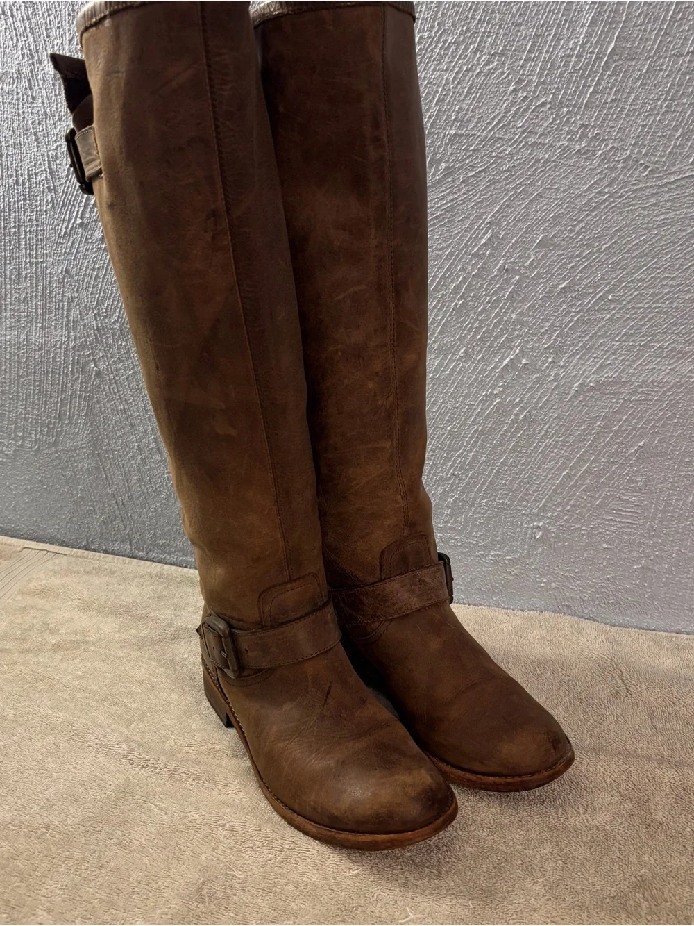 Steve Madden Brown Below knee 17” Tall Leather Boots SZ 6.5 M Semi Distressed